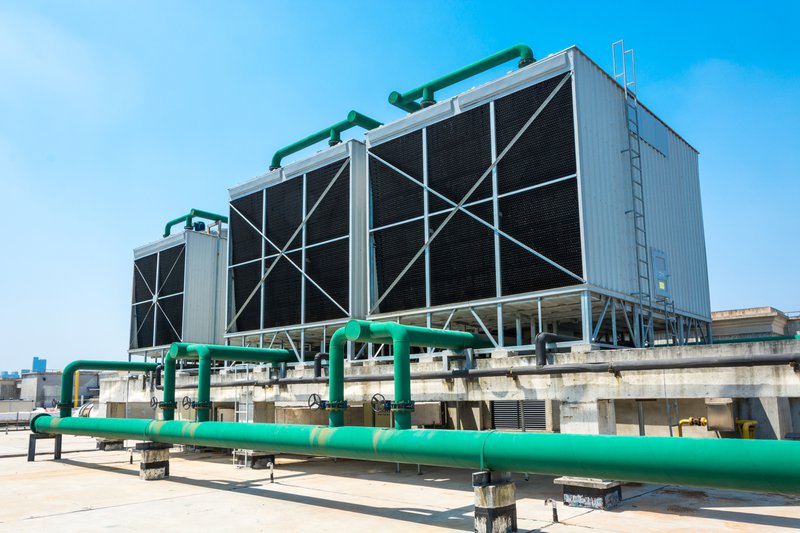 cooling towers with pipes of liquid